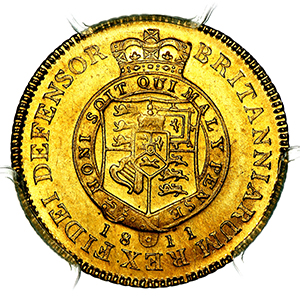 1811 George III Half Guinea Practically uncirculated. PCGS - MS62