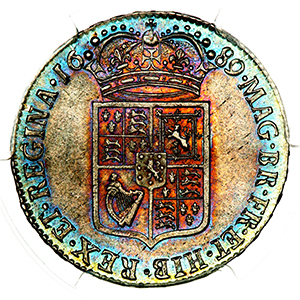 1689 William and Mary Halfcrown Choice uncirculated. PCGS - MS64