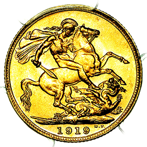 1919 George V Sovereign Choice Uncirculated. PCGS - MS64