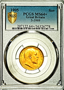 1905 Edward VII Sovereign Choice Uncirculated. PCGS - MS64+