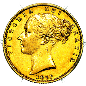 1853 Victoria Sovereign PCGS - AU53