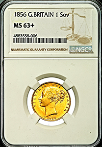 1856 Victoria Sovereign Uncirculated grade. PCGS - MS63+