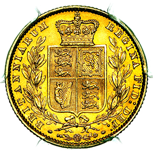 1862 Victoria Sovereign Uncirculated grade. PCGS - Mint State 63