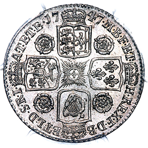 1747 George II Shilling Brilliant uncirculated. PCGS - MS65