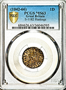 1042-1066 Edward The Confessor Penny Uncirculated grade. PCGS - Mint State 63