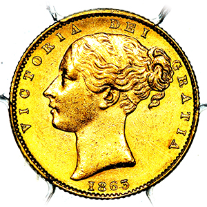 1863 Victoria Sovereign PCGS - AU58