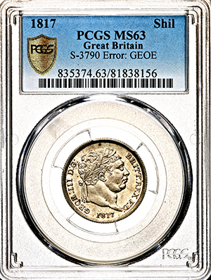 1817 George III Shilling Uncirculated. PCGS - MS63