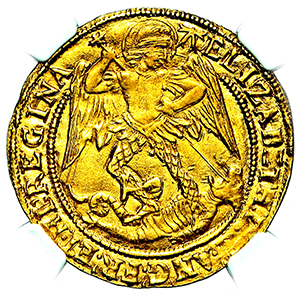 1582-1584 Elizabeth I Angel Practically Uncirculated. NGC - MS62