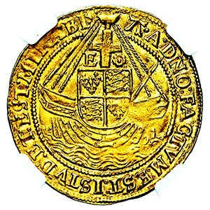 1582-1584 Elizabeth I Angel Practically Uncirculated. NGC - MS62