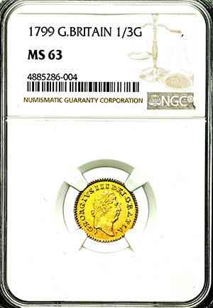1799 George III Third Guinea Uncirculated. NGC - MS63