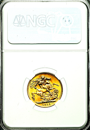 1915 George V Sovereign Brilliant uncirculated. NGC - MS65