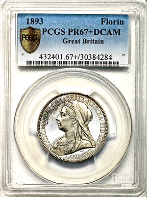 1893 Victoria Old Head Proof Florin PCGS - PR67+DCAM