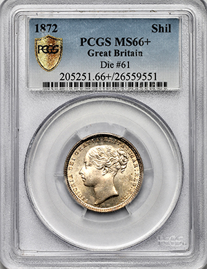 1872 Victoria Shilling Practically FDC. PCGS - MS66+