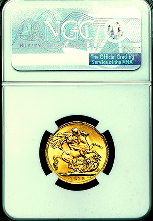 1912 George V Sovereign Brilliant uncirculated. NGC - MS65