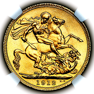 1912 George V Sovereign Brilliant uncirculated. NGC - MS65