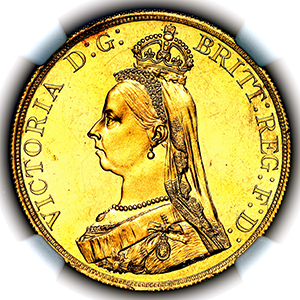 1887 Victoria Five Pounds NGC - MS62+ PL