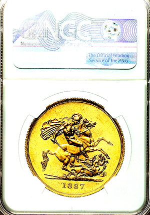 1887 Victoria Five Pounds NGC - MS62+ PL