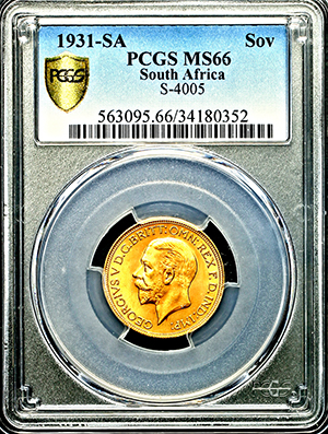 1931 George V Sovereign Brilliant uncirculated. PCGS - MS66