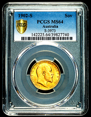 1902 Edward VII Sovereign Choice uncirculated. PCGS - MS64