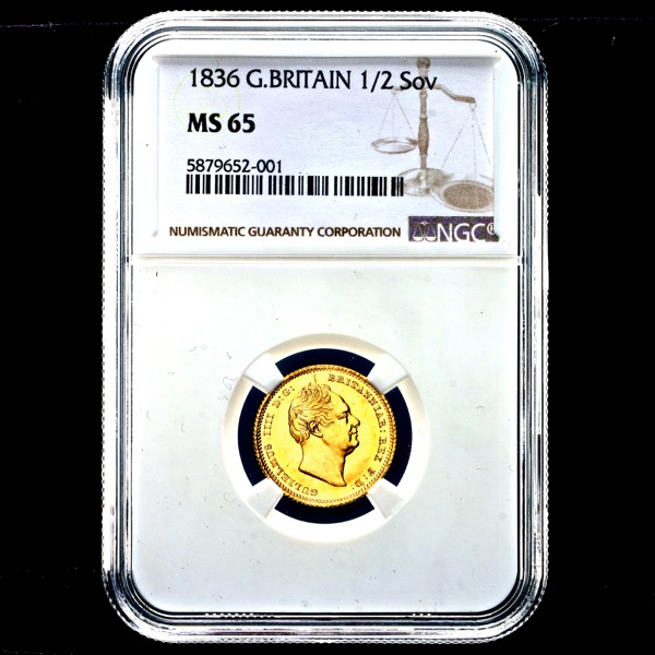 1836 William IV Half Sovereign Brilliant uncirculated. NGC - MS65