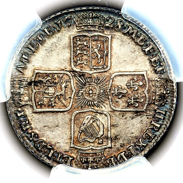 1728 George II Shilling Uncirculated. PCGS - MS63