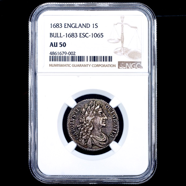 1683 Charles II Shilling NGC - About Uncirculated 50