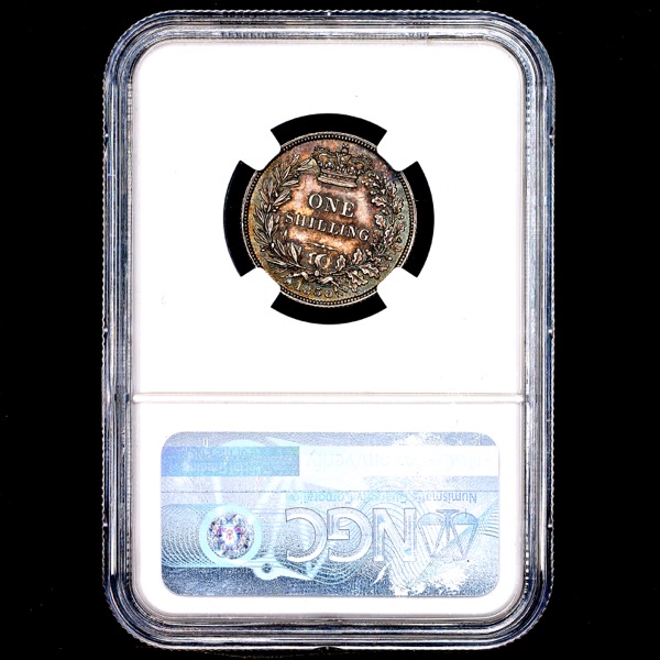 1858 Victoria Shilling Brilliant uncirculated. NGC - MS66