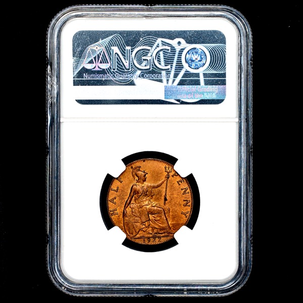 1922 George V Halfpenny Brilliant Uncirculated. NGC - MS65 BN