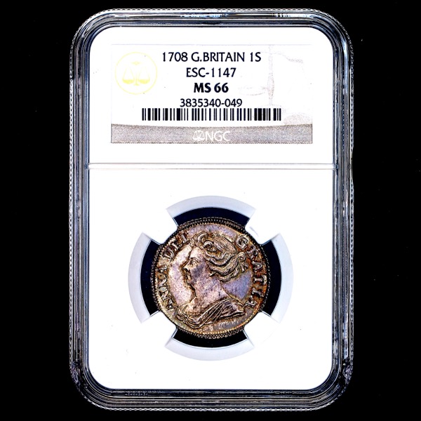 1708 Anne Shilling Brilliant uncirculated. NGC - MS66