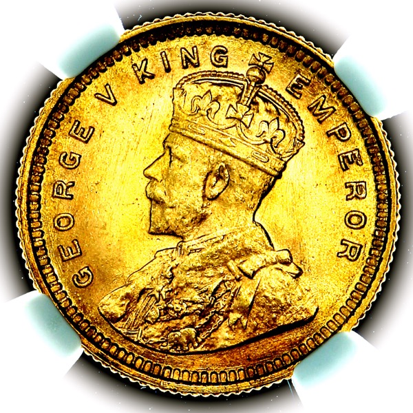 1918 George V India 15 Rupees Brilliant uncirculated. NGC - MS65+