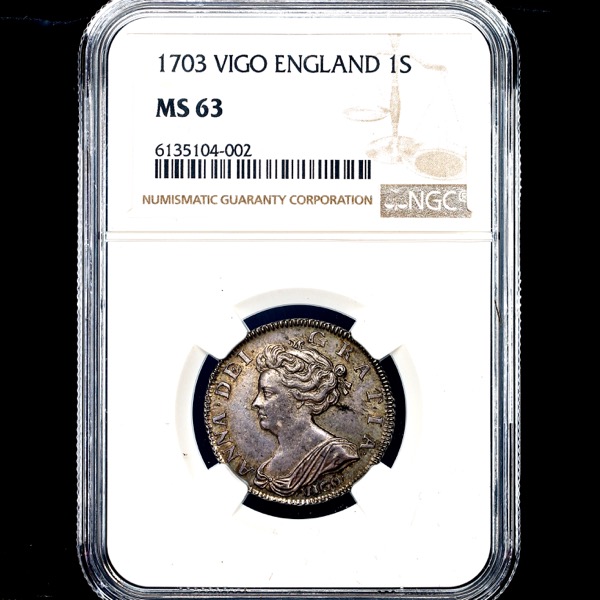 1703 Anne Shilling Uncirculated. NGC - MS63