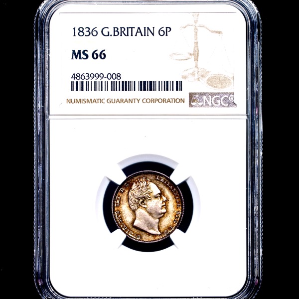 1836 William IV Sixpence Brilliant Unciluated. NGC - MS66