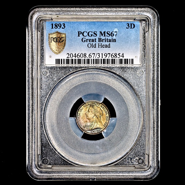1893 Victoria Old Head Threepence PCGS - Mint State 67