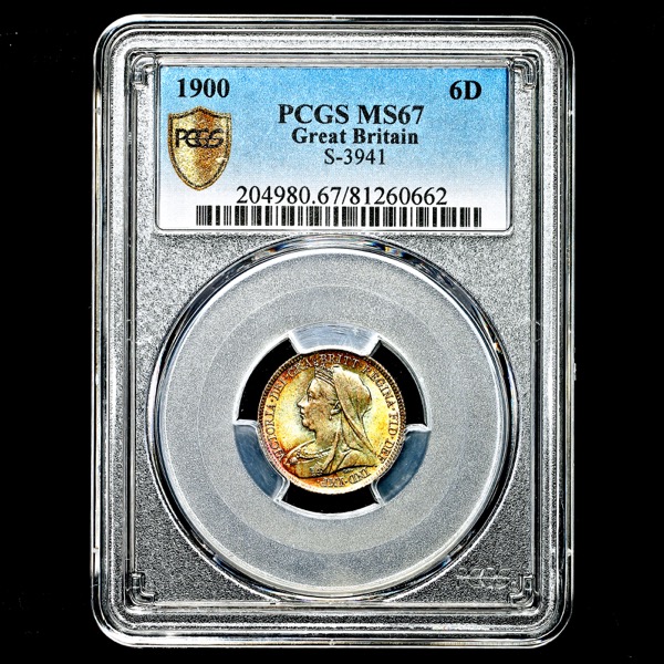 1900 Victoria Old Head Sixpence Practically FDC. PCGS - Mint State 67