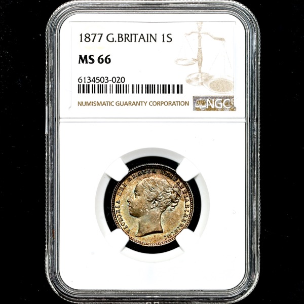 1877 Victoria Shilling Brilliant Uncirculated. NGC - MS66