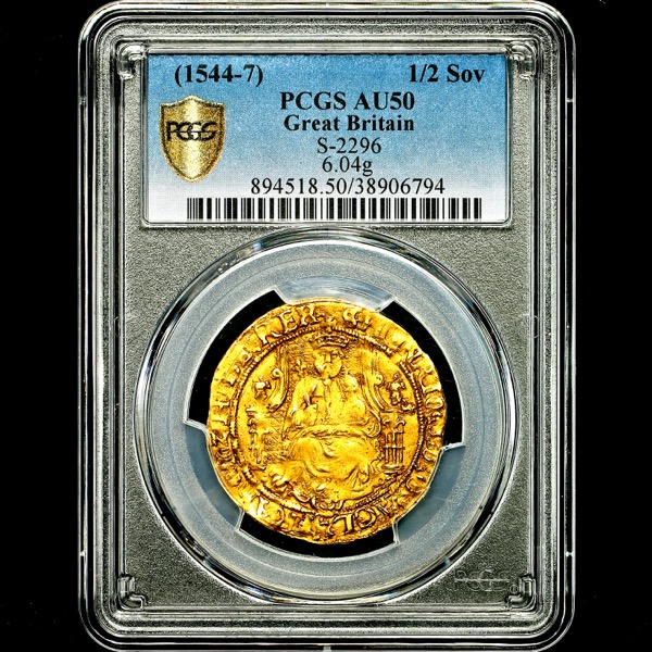 1544-1547 Henry VIII Half Sovereign PCGS - AU50