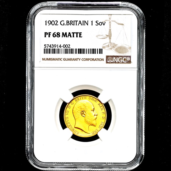 1902 Edward VII Proof Sovereign FDC grade. NGC - PF68 MATTE