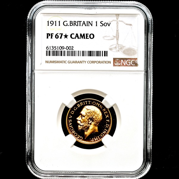 1911 George V Sovereign FDC grade. NGC - PF67 * CAMEO