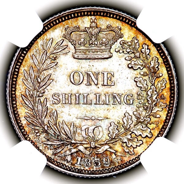 1839 Victoria Shilling Brilliant Uncirculated. NGC - MS65+