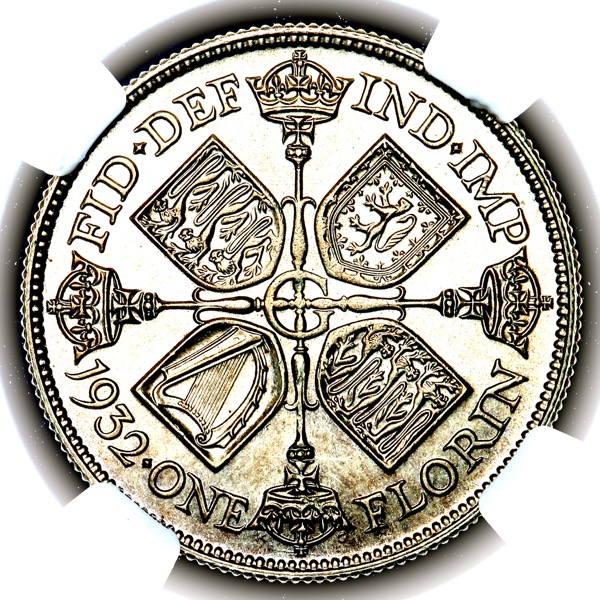1932 George V Florin Brilliant Uncirculated. NGC - MS66