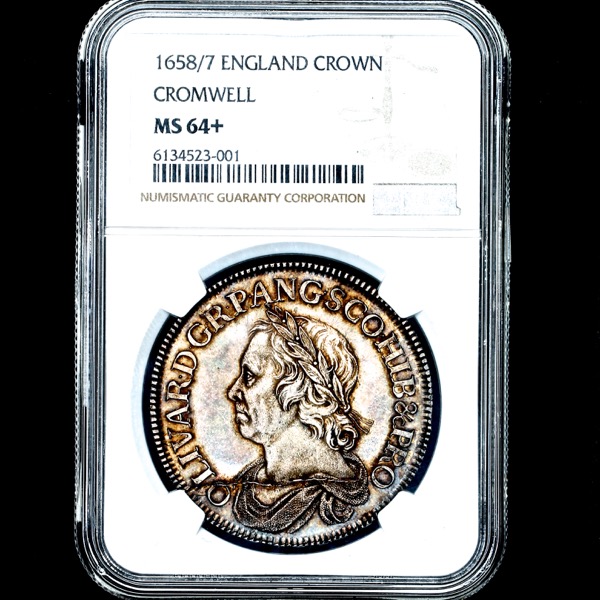 1658/7 Oliver Cromwell Crown Choice Uncirculated . NGC - MS64+