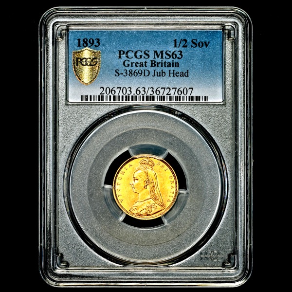 1893 Victoria Jubilee Head Half Sovereign Uncirculated grade. PCGS - MS63