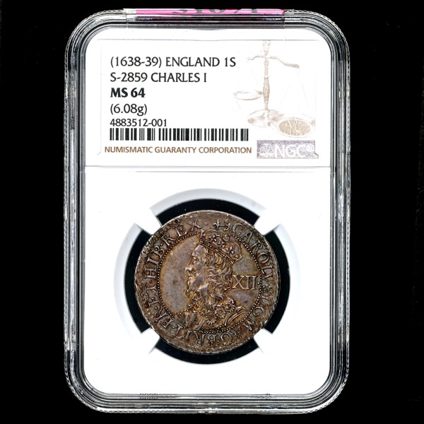 1638-1639 Charles I Shilling Choice Uncirculated. NGC - MS64