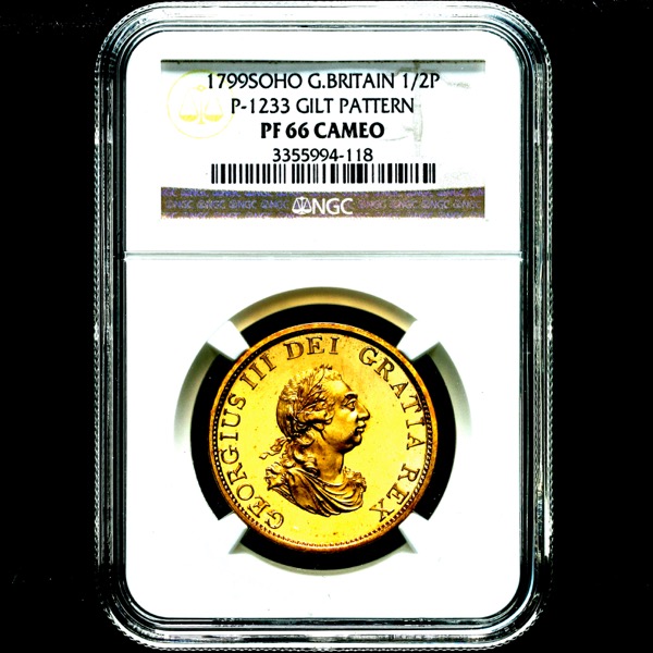 1799 George III Gilt Halfpenny NGC - PF66 Cameo