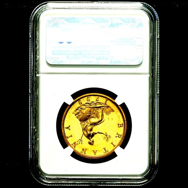 1799 George III Gilt Halfpenny NGC - PF66 Cameo