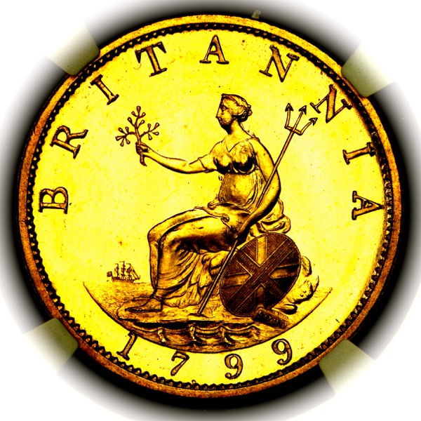 1799 George III Gilt Halfpenny NGC - PF66 Cameo