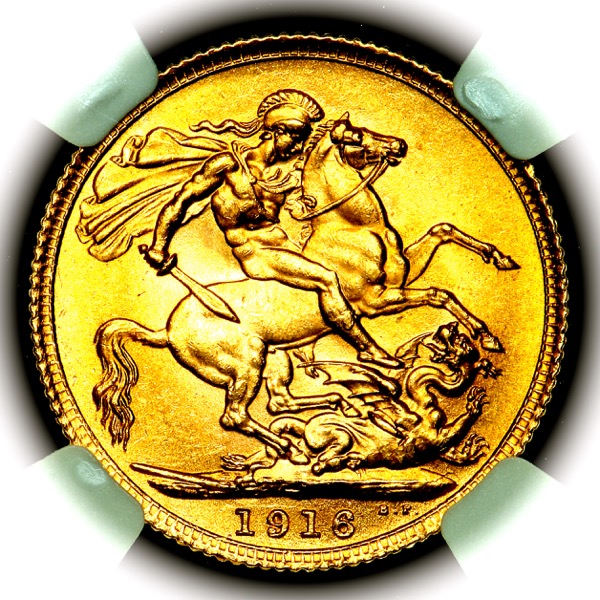 1916 George V Sovereign Brilliant Uncirculated. NGC - M65