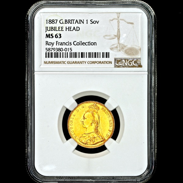 1887 Victoria Jubilee Head Sovereign Uncirculated grade. NGC - MS63