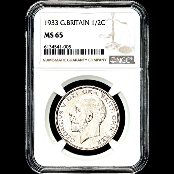 1933 George V Halfcrown Brilliant Uncirculated. NGC - MS65