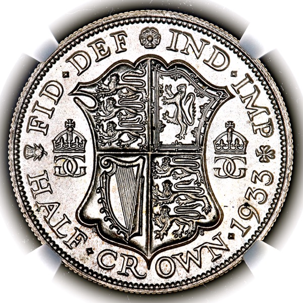 1933 George V Halfcrown Brilliant Uncirculated. NGC - MS65